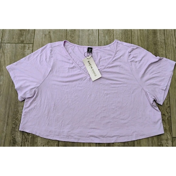 SHEIN Cropped T-Shirt Womens Plus 0XL Pink Lavender Top EZ‎ Minimalist Basic - Picture 1 of 6